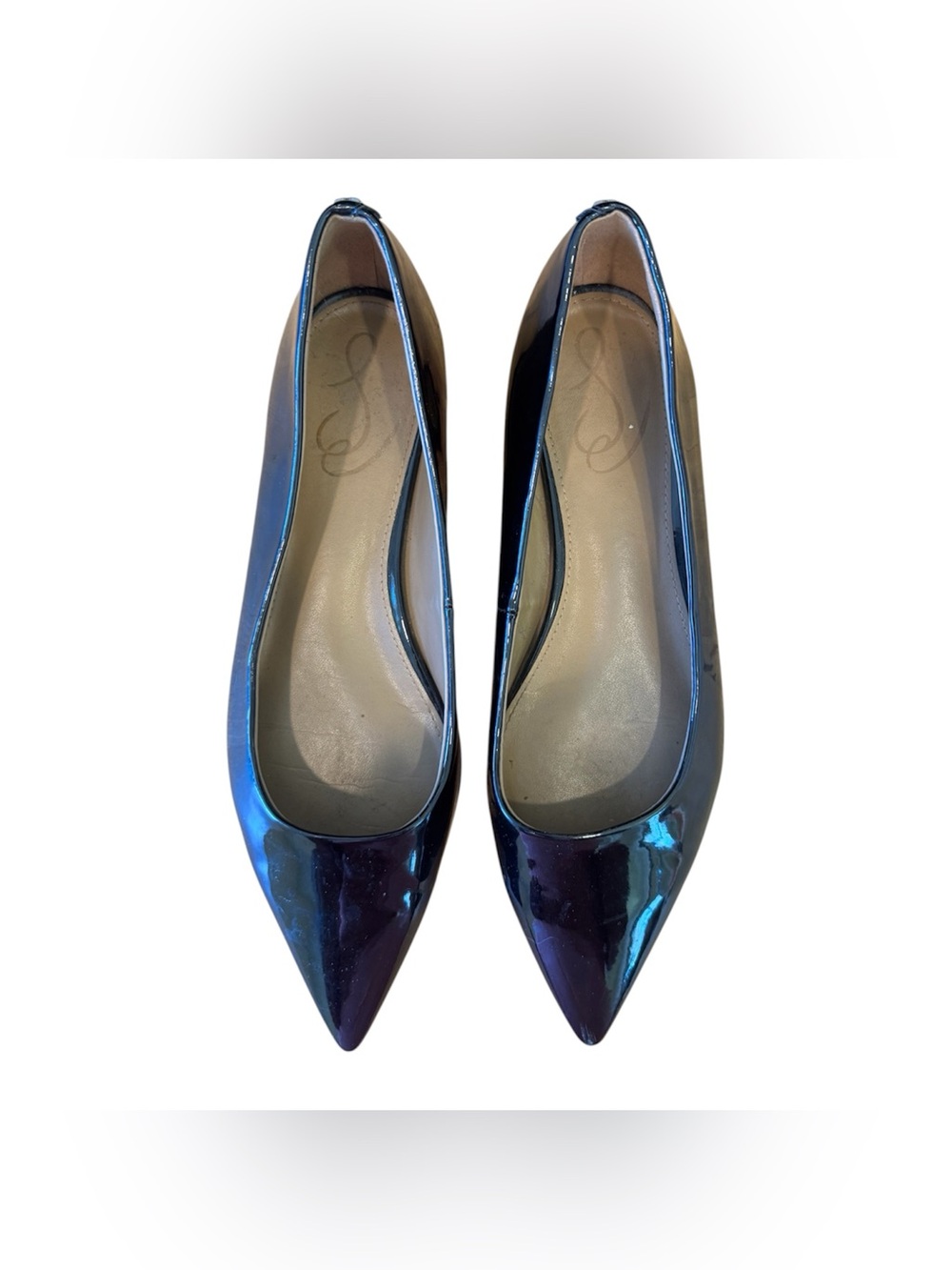 Sam Edelman Sally Pointed Toe Black Patent Skimmer Flat Size 7.5 Leather Slip On